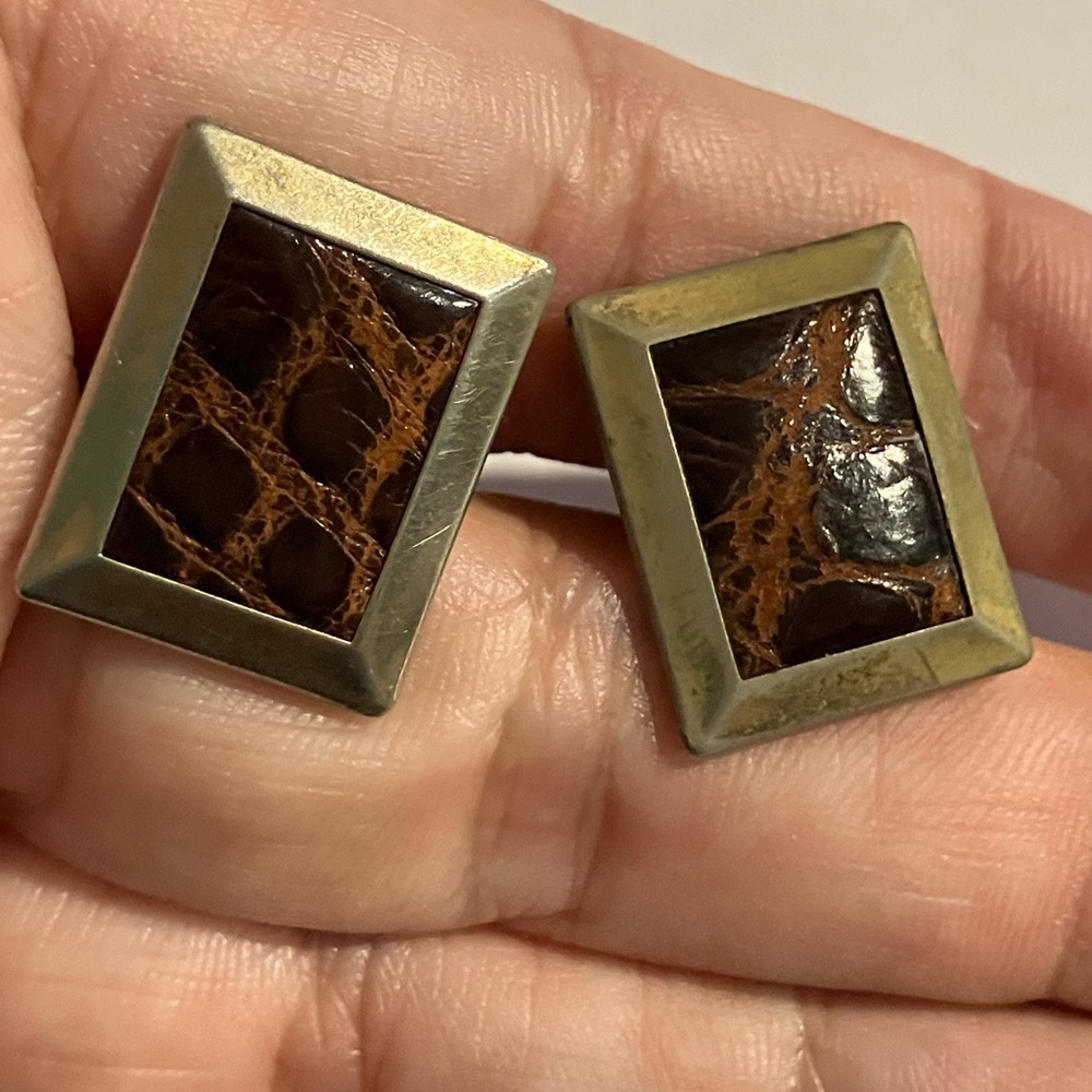 Leather and Gold tone Hickok Cufflinks